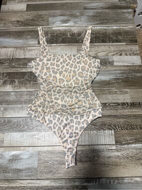 AFRM Los Angeles Leopard Print Ruched Tank Top Bodysuit Size M Party Club